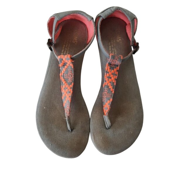 Toms Thong Sandals Southwestern Blue Orange Women Size 6 Ankle Strap FLAW - Picture 4 of 6
